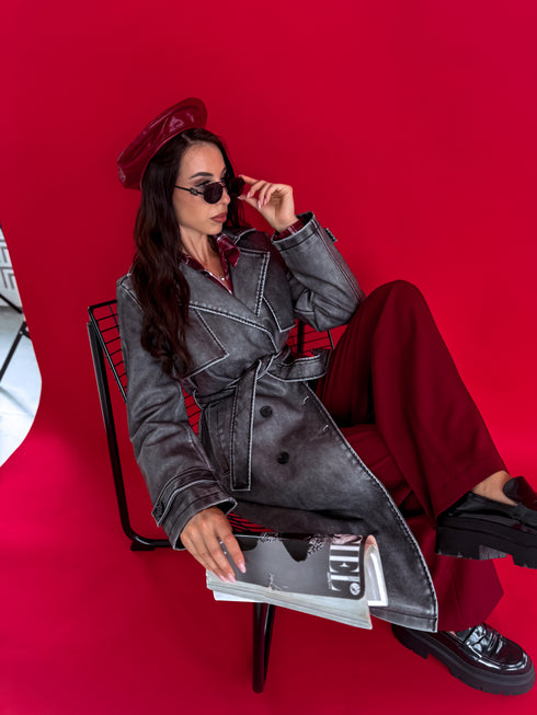 "RECORD OX88" leather imitation trench coat - GRAPHITE GREY